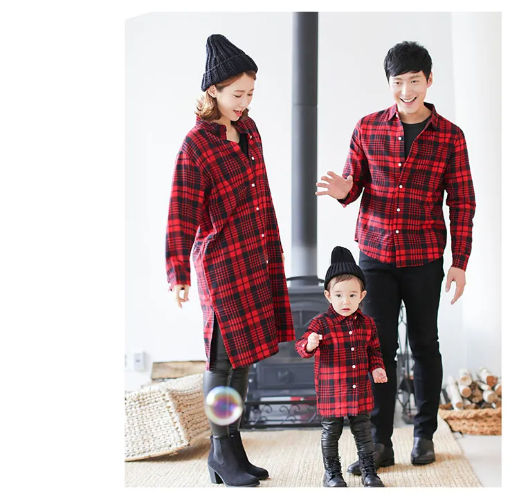 mother and daughter clothes family matching father baby plaid shirt girls outwear boys coat children leisure casual cotton outfit QZSZ003