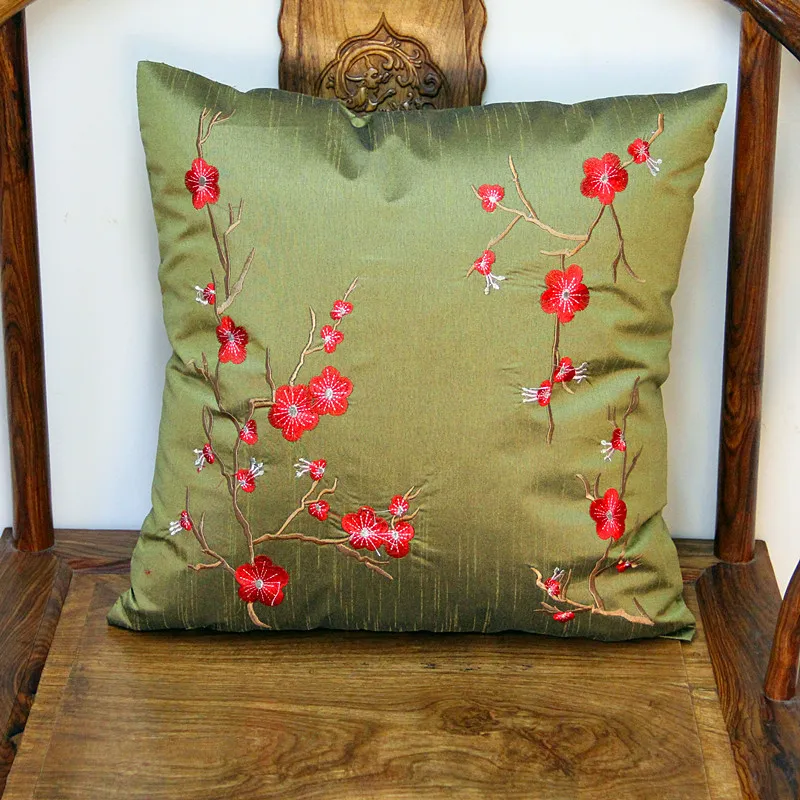 Housse de coussin brodée de fleurs de cerisier, pour chaises, canapé, coussin lombaire, en tissu satiné, taie d'oreiller, décoration de bureau et de maison, 256Y