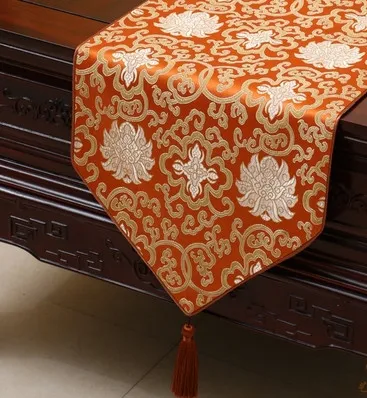 Verlängern Luxury Happy Flower Tischläufer Mode China stil Silk Brokat Couchtisch Tuch High End Esstisch Matten Tischset 230x33 cm