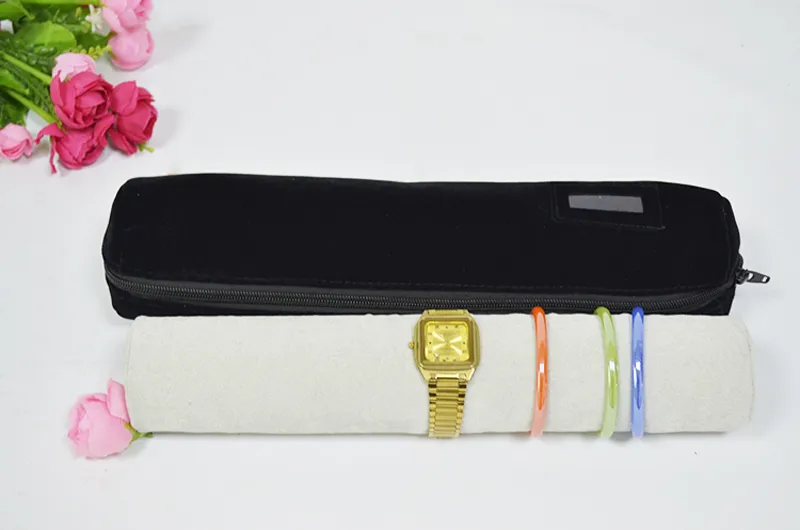 Watch Display Jewelry Organizer Holder Portable Travel Storage Roll Bag for Watches Bracelet Bangle Grey Black Bar Storage Pouch