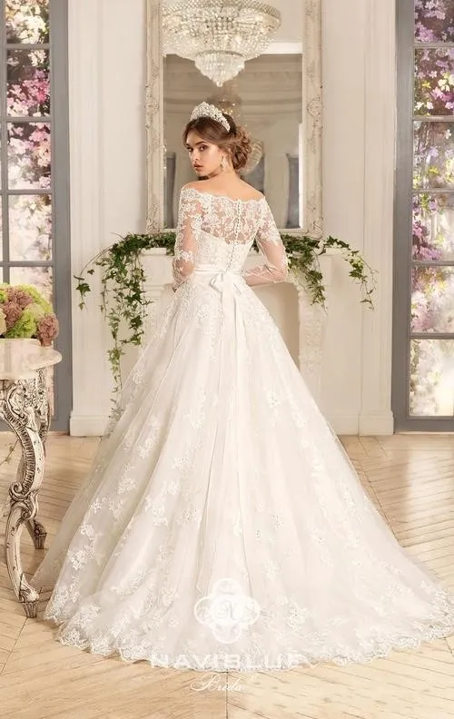 2017 New Modern Cheap Wedding Dresses A Line Off Shoulder Long Sleeves Lace Appliques Sweep Train Button Back Sashes Plus Size Bridal Gowns