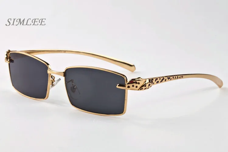 2018 Vintage-Designer-Sonnenbrille für Männer und Frauen, randlose Büffelhorn-Brille, goldene Leopardenrahmen, günstige Sonnenbrille, Damenbrille, 224 g