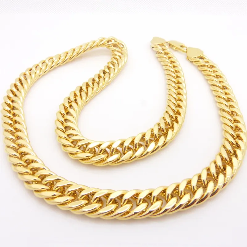 Сплошная коренавая цепь 24k желтого золота, заполненное мужским ожерельем с двойной цепью, 24 long250l
