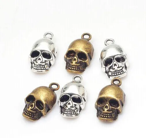 100st Silver Byonze 3D Skull Pendant Charms Vintage Zinc Eloy For Jewelry Making 12x20mm262c