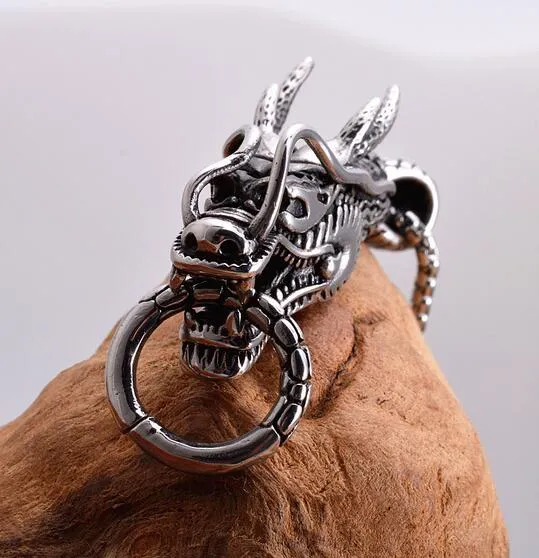 Punk Style Casting Biker dragon head Pendant High Quality Silver stainless steel Gothic Necklace with Free Box chain 3mm 24''