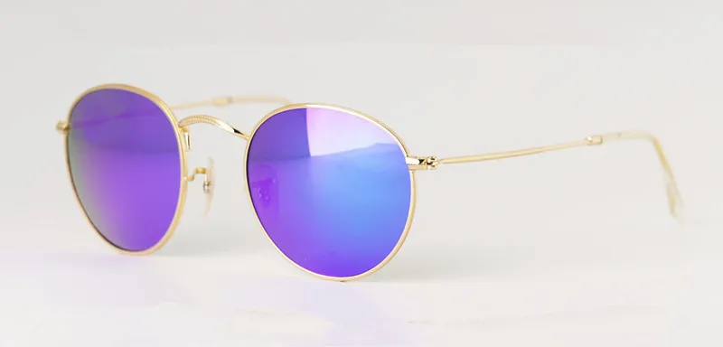 Designer vrouwen rond zonnebrillen retro stijl mannen dames zonnebril vintage flits spiegel glazen lens zonnebril metalen frame bril 232w