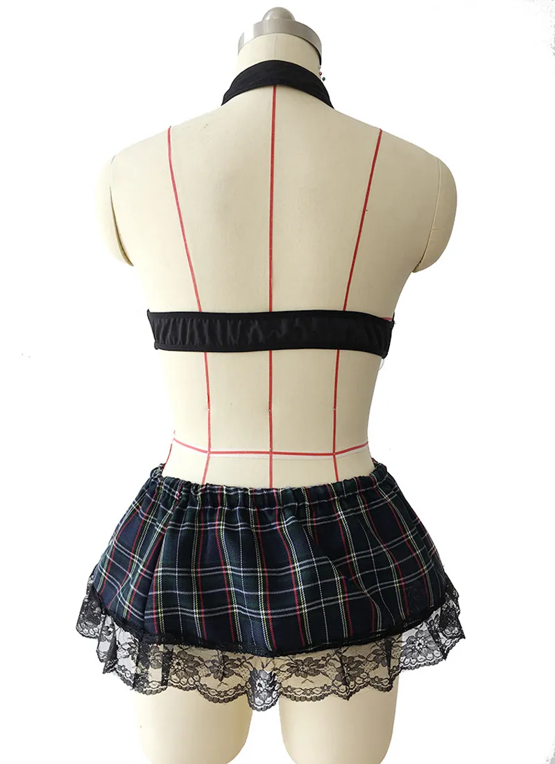 Big Size 3XL 4XL5XL Sexy School Girl Cosplay Costume Erotic Lingerie Set with Tie Top Mini Plaid Skirt Fancy Game Party Uniform