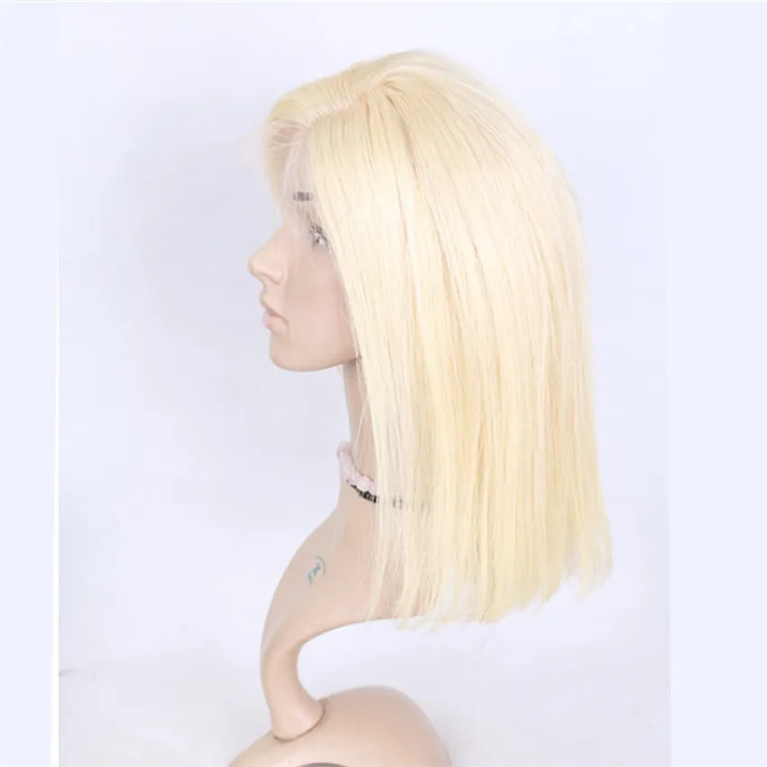 Blonde Full Lace Wigs Bob Lace Front Wig Full Lace Human Hair Wig #613 Platinum Blonde Human Hair Wigs