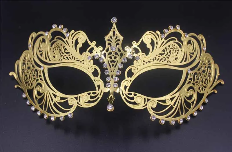 Máscaras de festa de ouro metal festa máscara fantasma homens mulheres filigrana máscara veneziana conjunto masquerade casal conjunto cristal cosplay baile casamento 252p