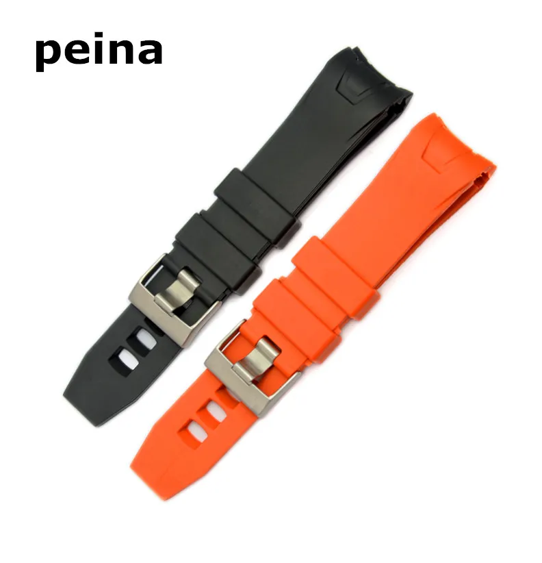 20 mm 22 mm neues schwarzes orangefarbenes Taucher-Uhrenarmband aus Gummi mit gebogenem Ende, Verwendung für Omega Watch3382