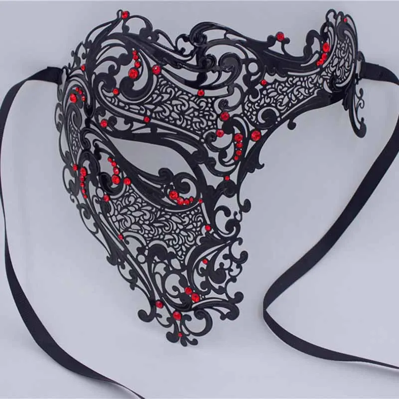 Máscaras de festa moda cosplay máscara de halloween preto prata strass fantasma metal filigrana veneziana máscara de festa ouro vermelho meia face m189m