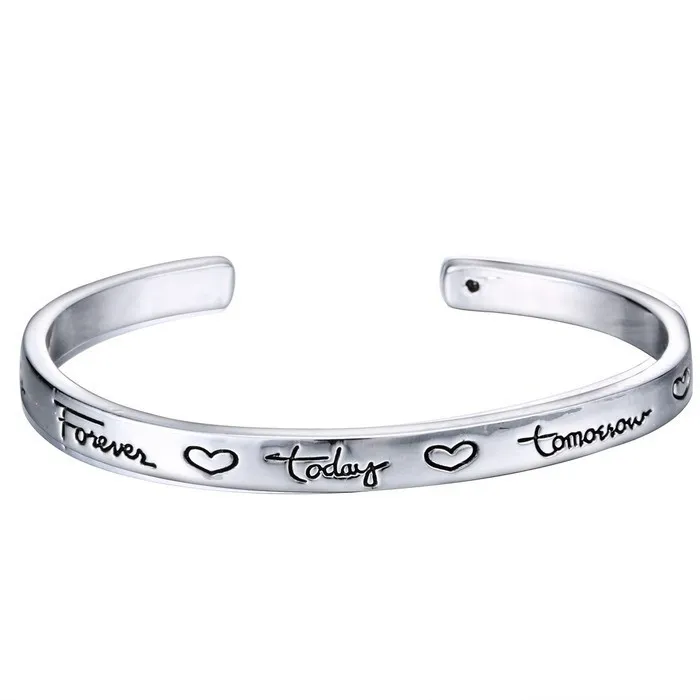New Cuff Bracelet with Inspirational letter Unique Personalized Engraved Bracelet Gifts for Friends forever Silver Charms 2016 
