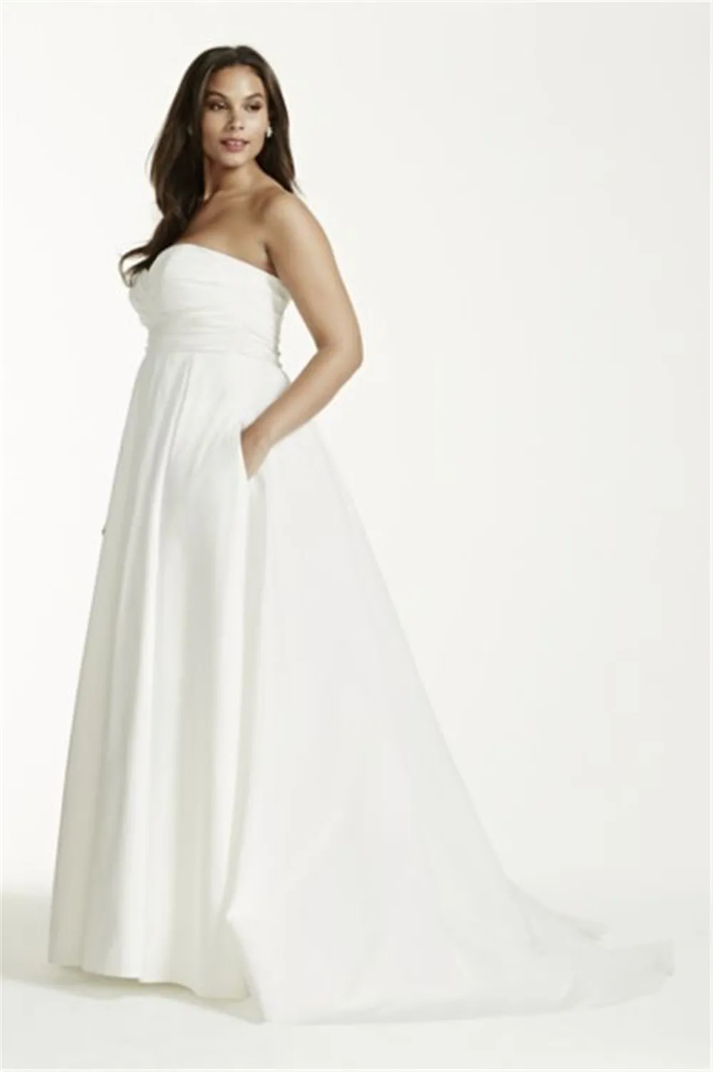 Strapless Ruched Bodice Empire Waist Plus Size Wedding Dress 9WG3707 Silk Taffeta Beautiful Simple Bridal Dress