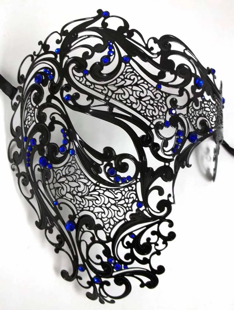 Maski imprezowe Cosplay Halloween Mask Black Srebrny Rhinestone Phantom Metal Filigree Venetian Party Mask