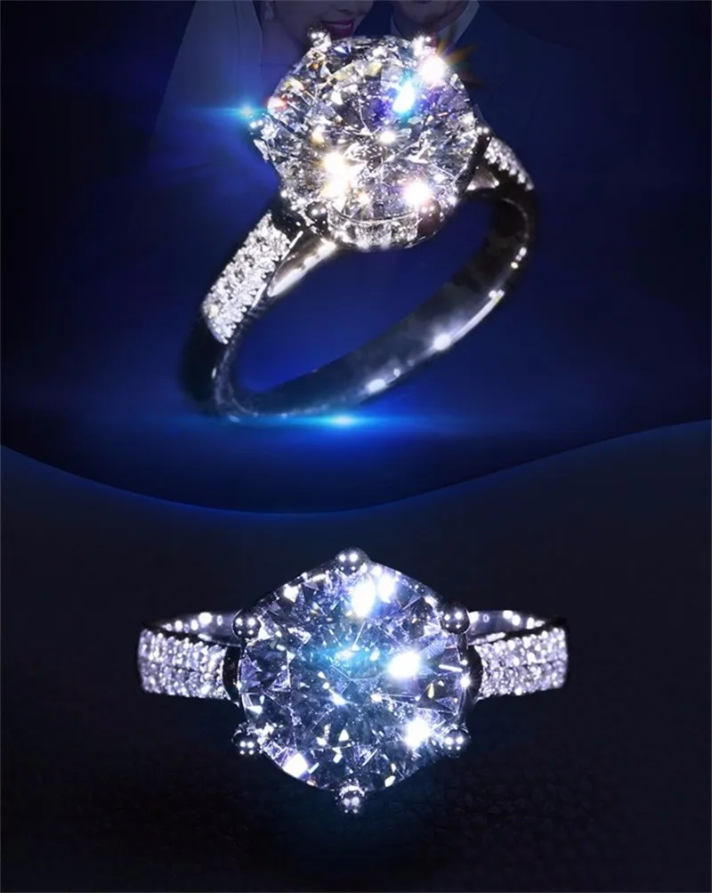 YHAMNI комплект колец из чистого серебра, большой 2 карата SONA, обручальное кольцо с бриллиантом CZ, настоящие серебряные обручальные кольца для женщин XR039332v