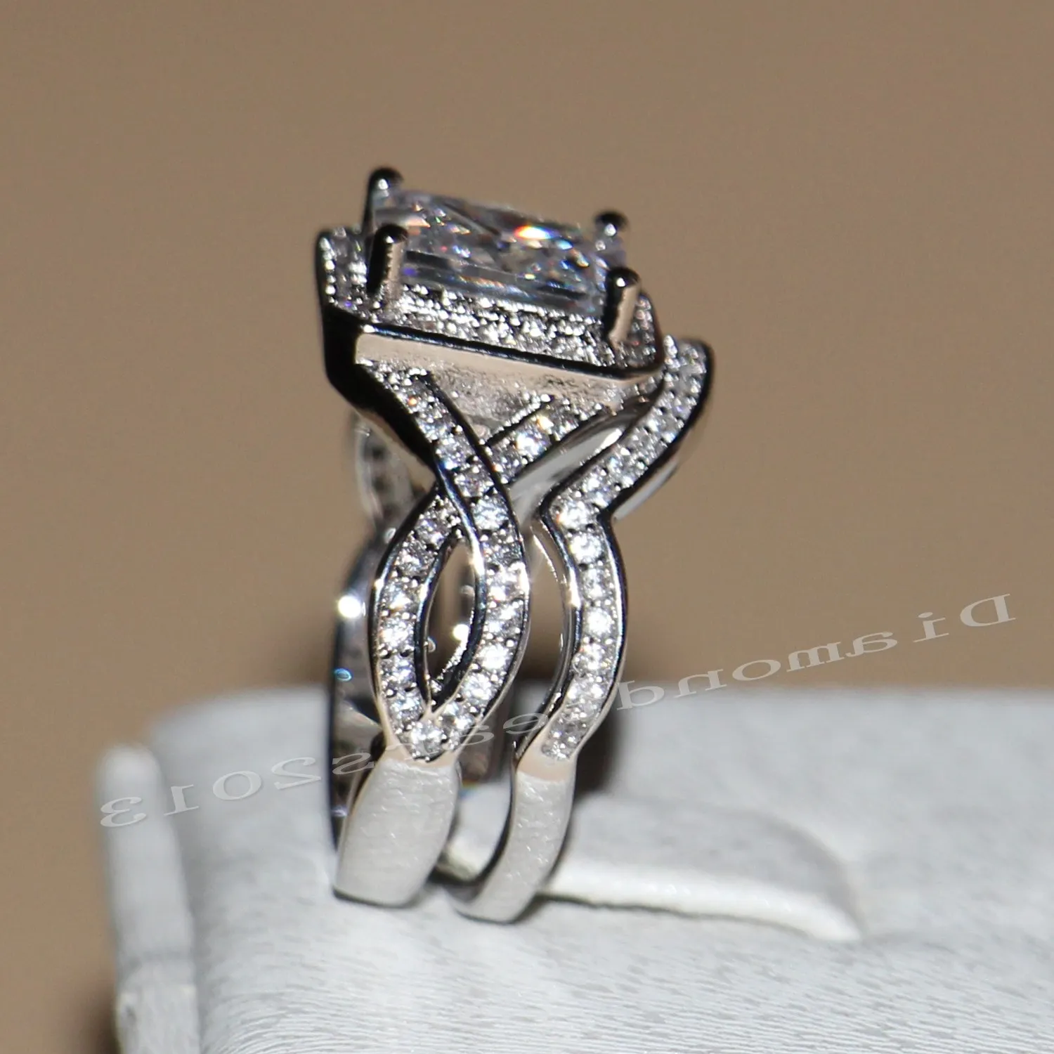 Bijoux de luxe taille princesse 4ct, or blanc 10KT, topaze remplie de diamants CZ, ensemble de bagues de fiançailles de mariage pour femmes 270l