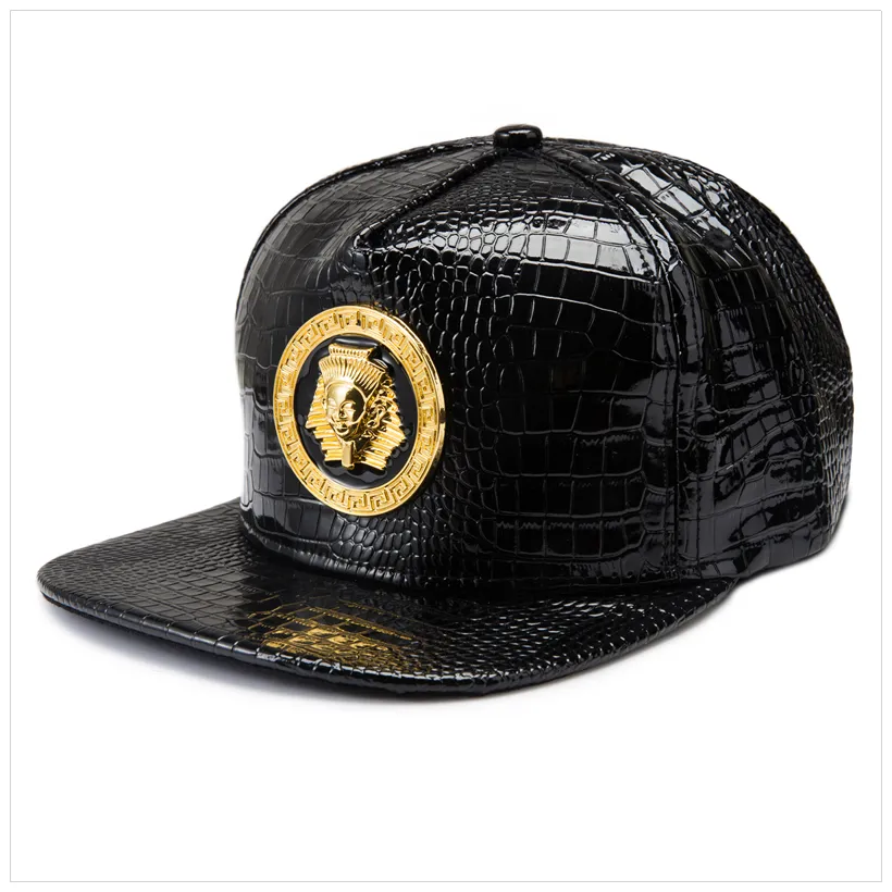 Mısır Firavun Beyzbol Kapı Pu Deri Hip Hop Punk Stil Düz Yenil Snapback Şapka Erkek Kadınlar Serin Boy Moda Caps269a