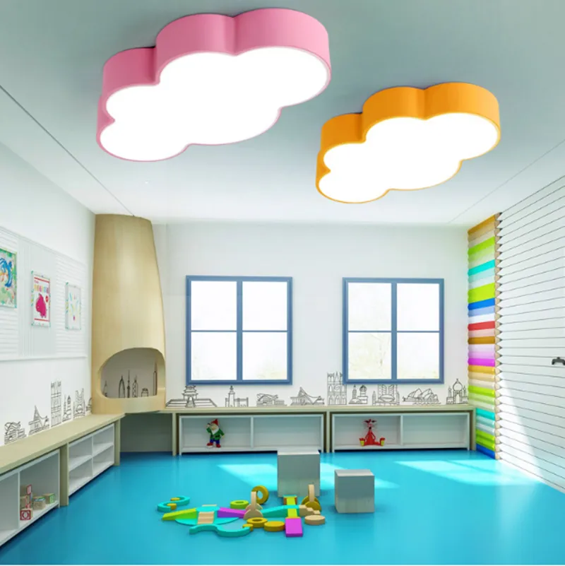 LED cloud kids room lighting children ceiling lamp baby ceiling light with yellow blue red white color for boys girls bedroom fixtures