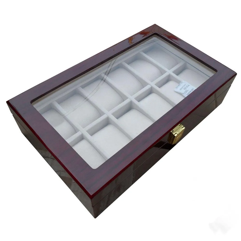 Fabrik 12 Gitter Rechteck 33 20 8 5 cm Hochwertige UhrenaufbewahrungsboxenGehäuse Windows-Uhrenschaubox Uhrenanzeige249V