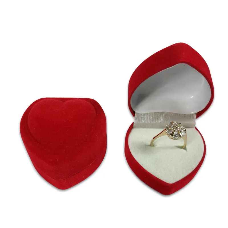 Mini Cute Red Carrying Cases Foldable Red Heart Shaped Ring Box For Rings Lid Open Velvet Display Box Jewelry Packaging 1903