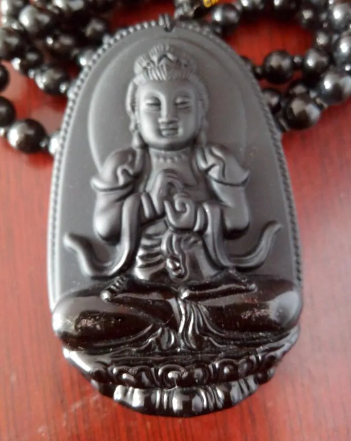 Buddha Pendant Natural obsidian Vintage Necklace Black Buddha Head Pendant For women&men Jade Jewelry249P