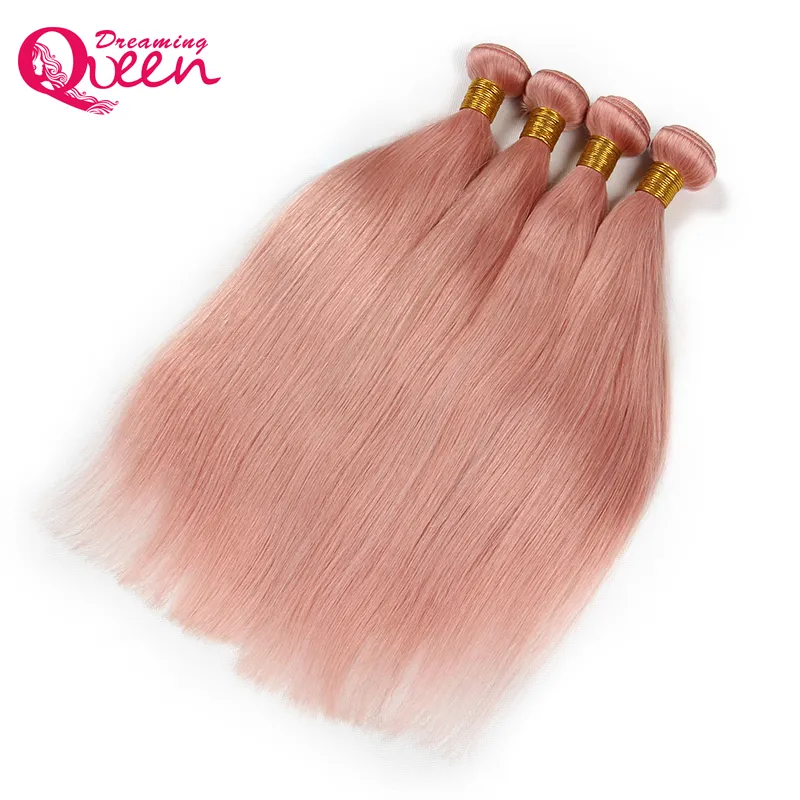 Dreaming Queen Hair Solid Pink Ombre Brazilian Straight Virgin Human Hair Weave Bundles Peachy R Hair Extensions 3 Bundles 