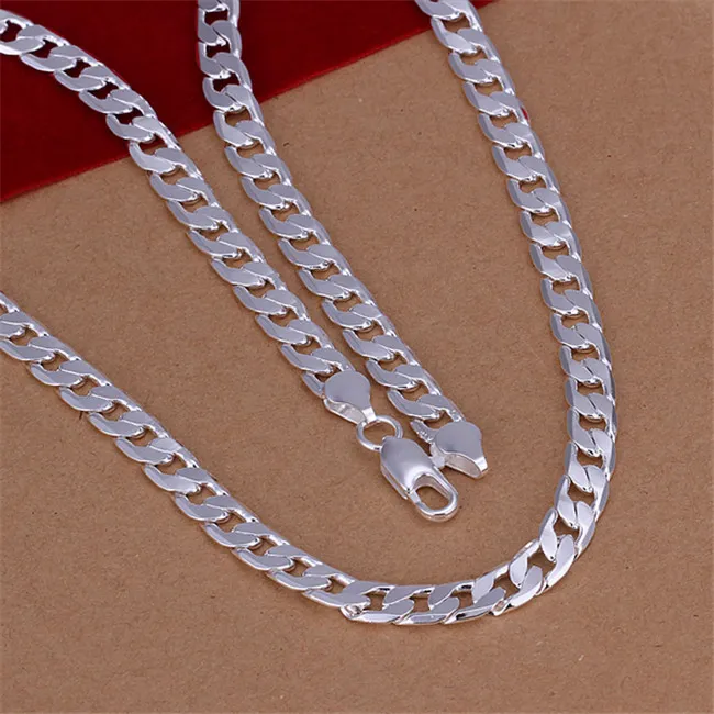 Дешевое ожерелье с плоским боком 6 мм, мужское ожерелье с покрытием из стерлингового серебра STSN047, модные 925 серебряные цепочки, ожерелье, фабрика chris220u
