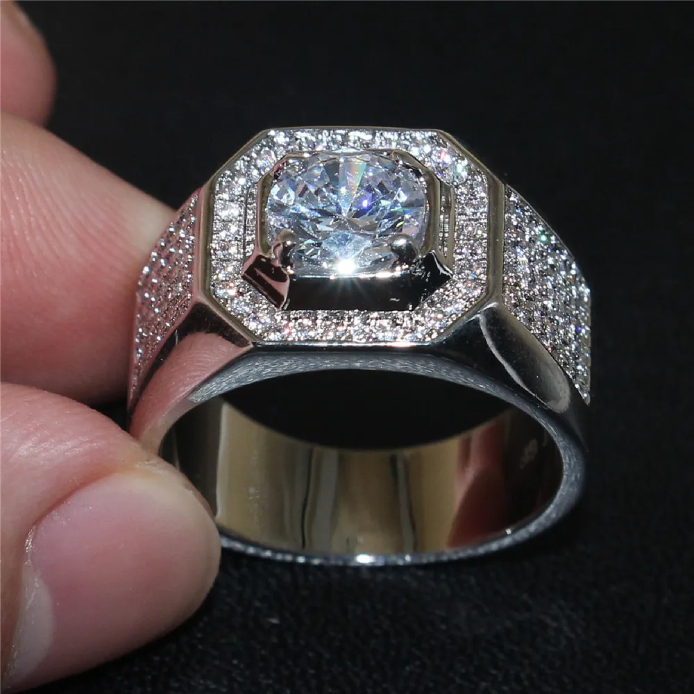 Fashion 10KT white gold filled Gemstone Zircon Diamond Ring for Men Vintage Jewelry CZ Anel Masculino Engagement Wedding Band Ring264g