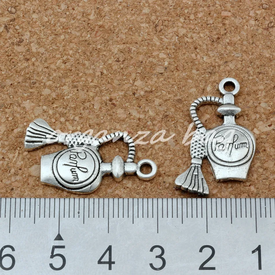 MIC 100 Uds. 1 lote de dijes de botella de Perfume de diseño de un solo lado de aleación de Zinc y plata envejecida, 17x24mm, joyería DIY 269C