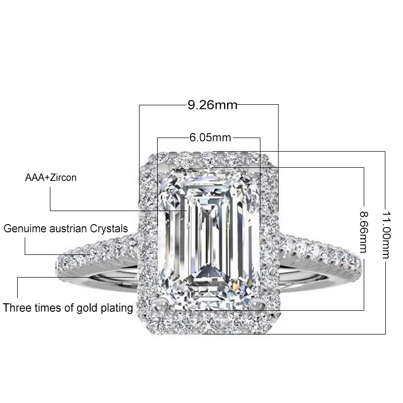 Moda menina 925 prata anéis de casamento corte anel de noivado para mulheres jóias de casamento aneis inteiro 286y