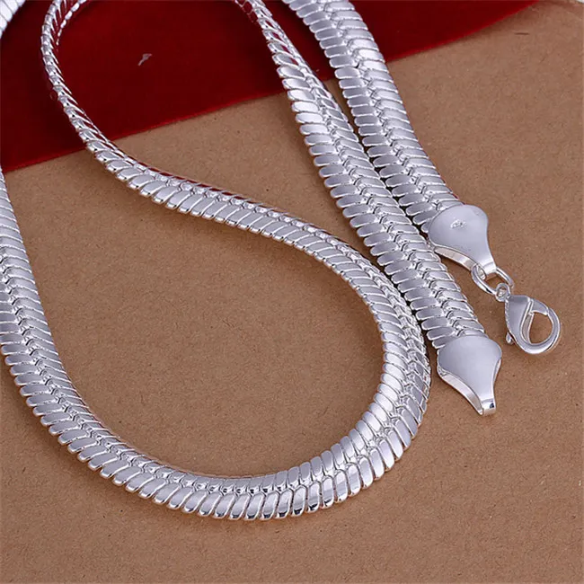 Heavy 71g 10MM flat snake necklace sterling silver plate necklace STSN209 whole fashion 925 silver Chains necklace factory dir237J