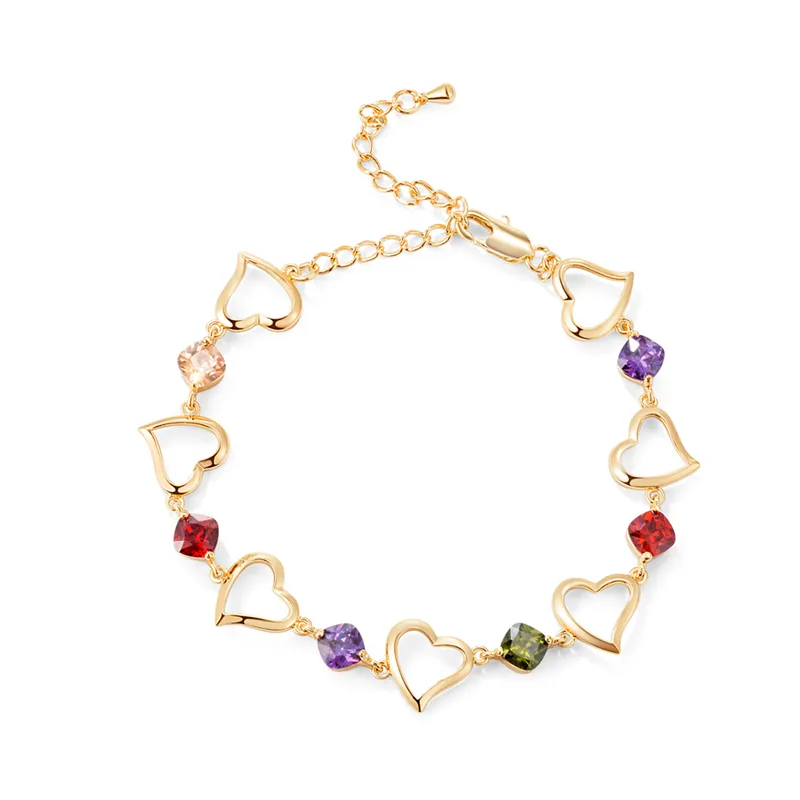 Charming Summer Beach Foot Chain Yellow Gold Plated CZ Hearts Anklet Link for Girls Women