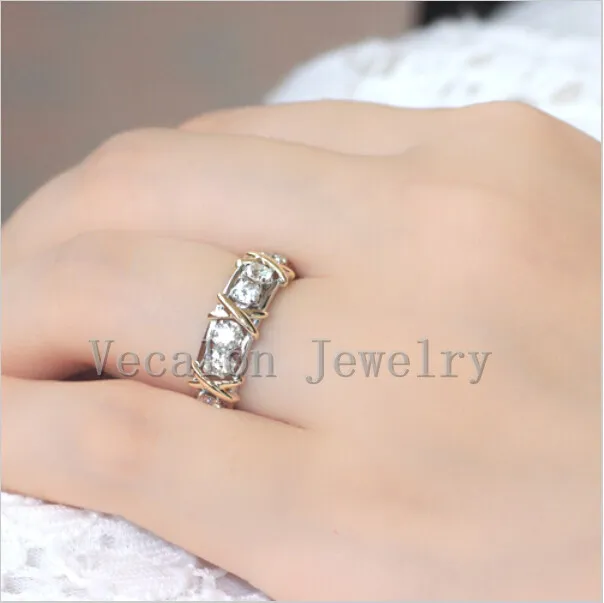 Vecalon Moissanite i gemma simulato Diamond CZ Impegno anello della merda nuziale donne 10kt bianco giallo oro pieno femmina r232m