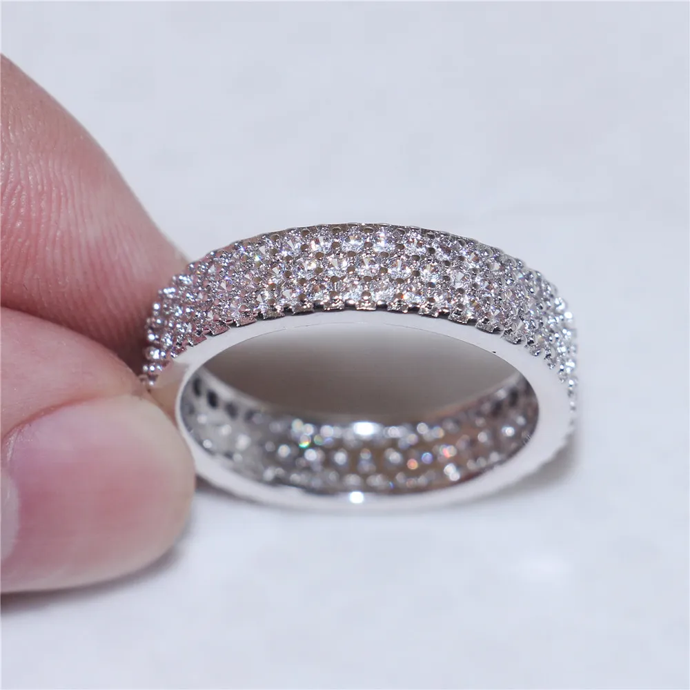 Atacado moda 3 fileiras simulado diamante zircão 10kt branco ouro cheio anel feminino para elegante dedo cheio amor anéis casamento banda jóias