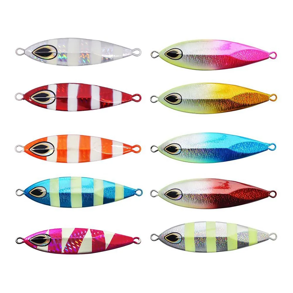 Mixed Metal Slow Jigging Lures Set 40g 60g 80g 100g 120g Luminous Spoon Lure Lead Fish Baits For Saltwater Boat Fishing