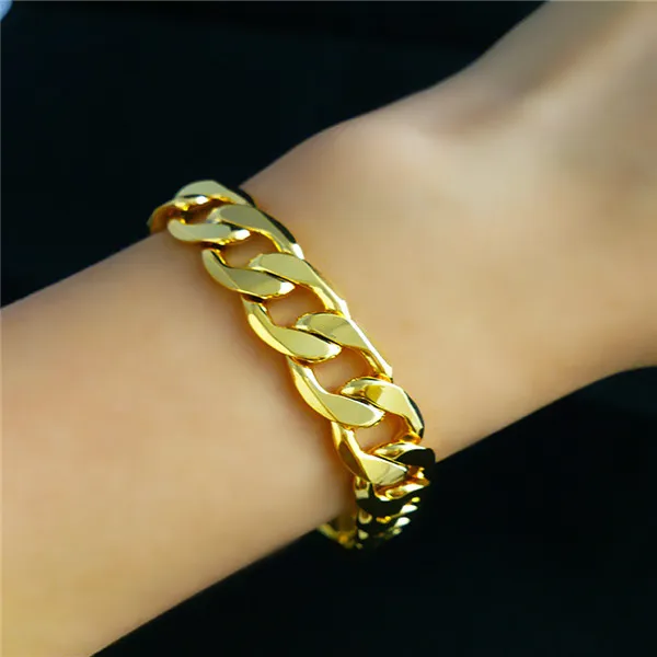 Collier et bracelet pour hommes, rempli d'or jaune 24 carats, 24 chaînes gourmettes solides, bijoux GF, larges 8MM, 10MM, 12MM259z