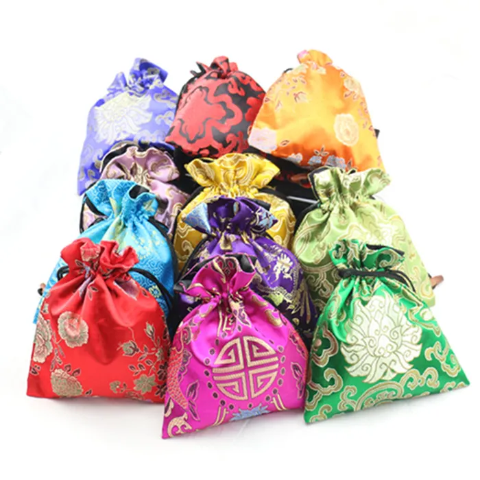 De lujo grande de joyería chino brocado de seda bolsa pulsera regalo bolso del arte del maquillaje del bolso de lazo hecho a mano bolsas de tela con alineado 16x19 cm / l