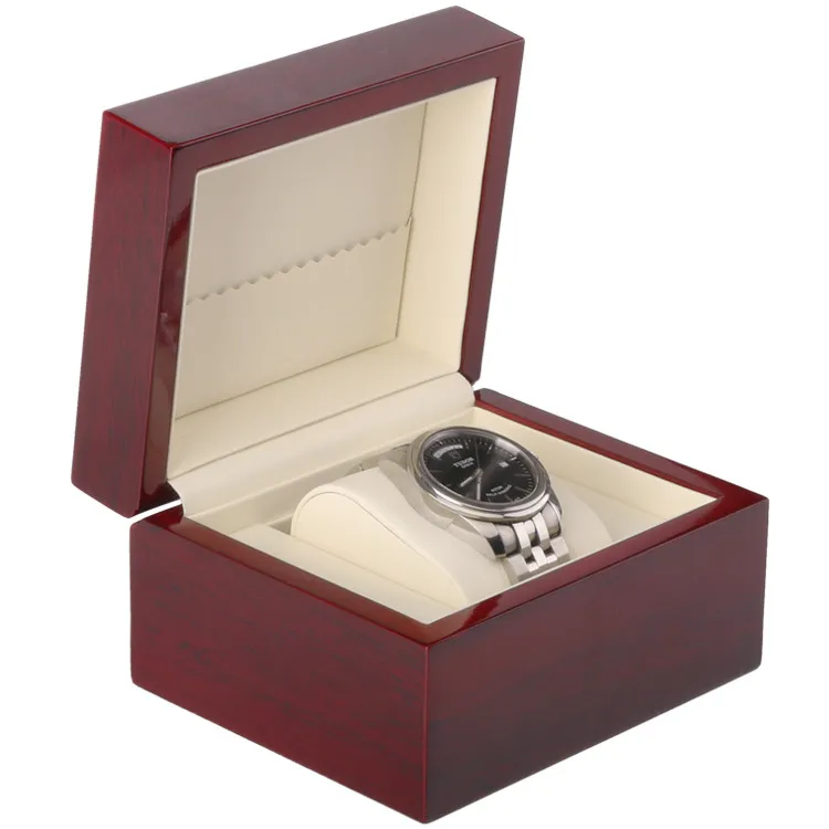 Boîte de montre en bois simple brillante, laque brillante, taille 13x11x8cm, Logo imprimé pour événement de Promotion, boîte en bois à clapet, boîte chinoise entière Pac282k