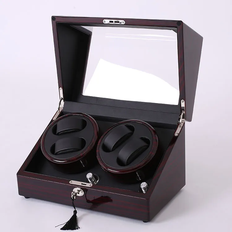 Mahagoni-Holz-Leder-Uhrenzubehörbox für automatische Uhrenbewegergehäuse, Schloss, Rotator, Aufbewahrung, Uhrwerk, Ratatorboxen, Wickler Gl219Y