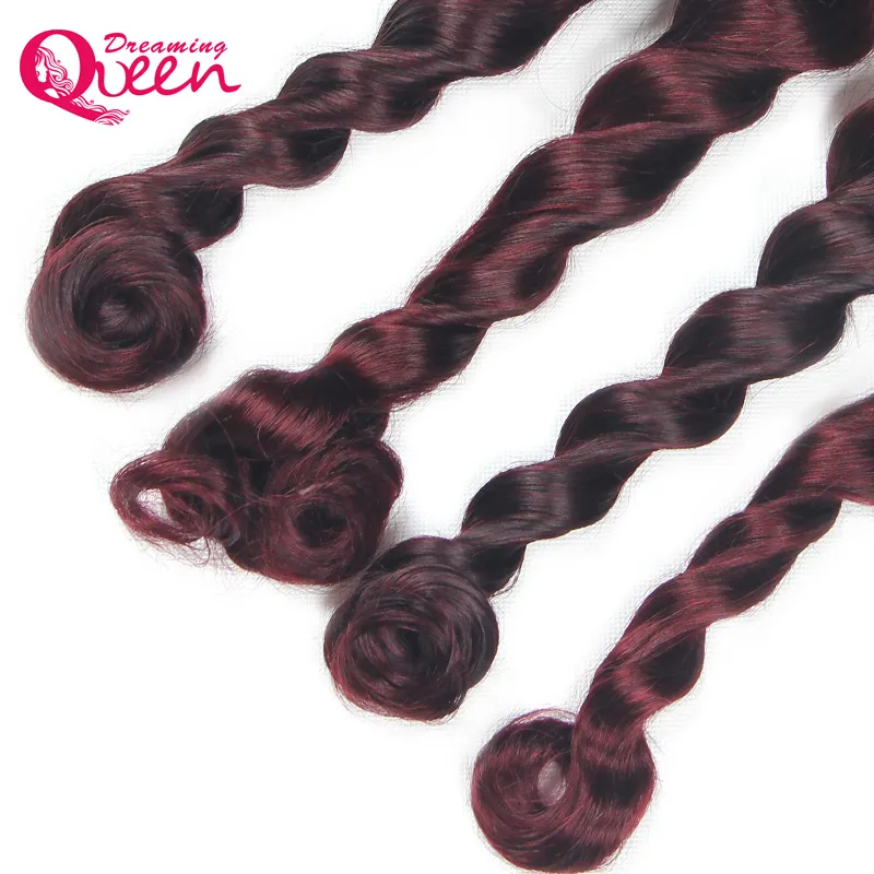 99J Burgundy Brazilian Loose Wave Human Hair Weave 3 Bundles Ombre Human Hair Extension Weave Dreaming Queen Virgin Hair