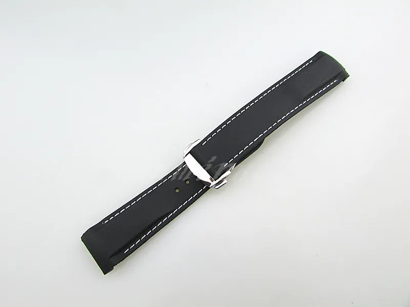 22 mm neues Schwarz mit weiß genähten Taucher -Gummibandgurt mit Einsatzverschluss für Omega Watch258t