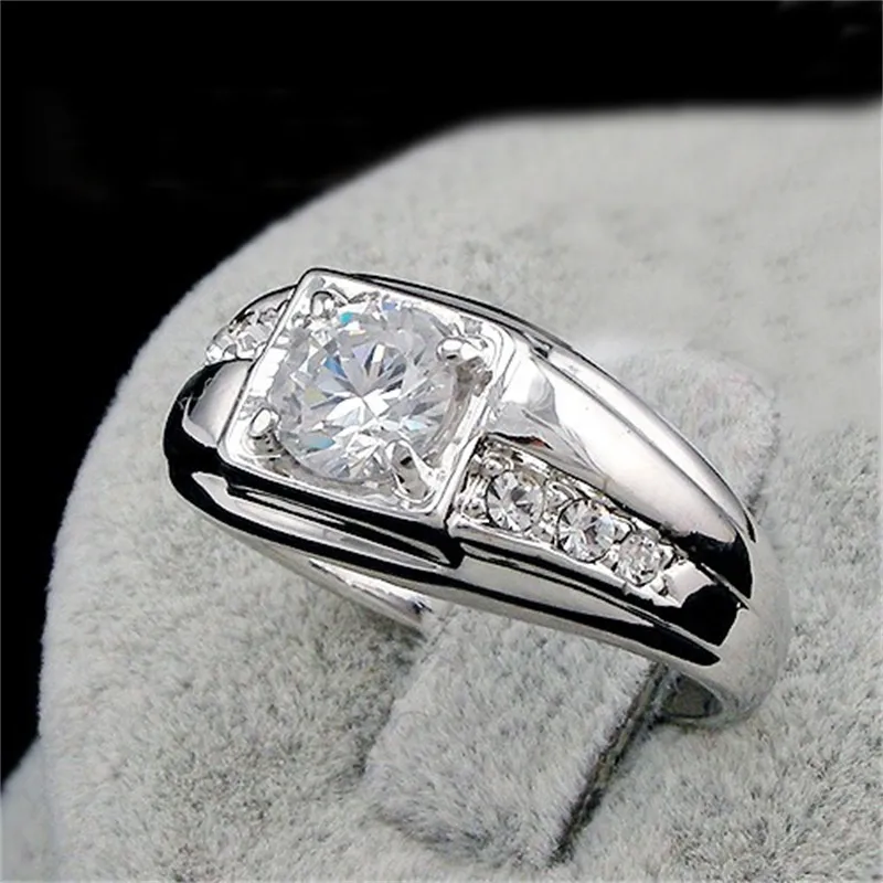 YHAMNI Brand Fashion Men 1 ct CZ Diamond Wedding Rings For Men Real White Pure Gold Color Ring Fine Jewelry Accessories YH386