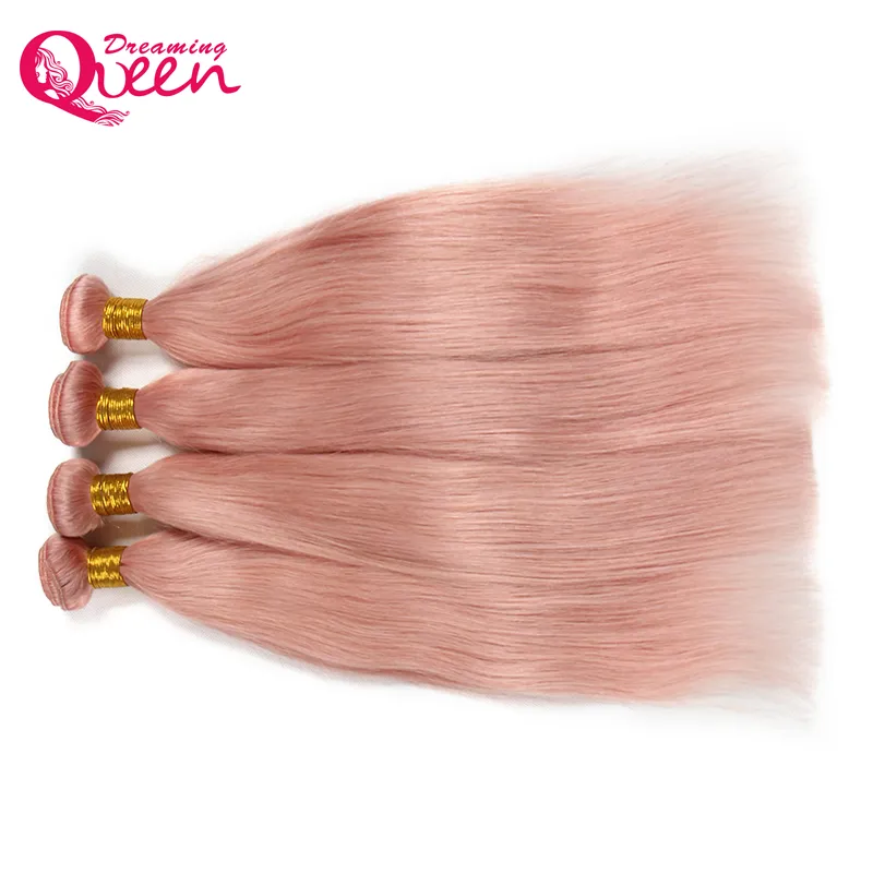 Dreaming Queen Hair Solid Pink Ombre Brazilian Straight Virgin Human Hair Weave Bundles Peachy R Hair Extensions 3 Bundles 