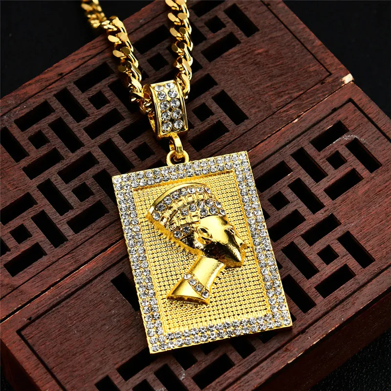 Hiphop collier pharaon égyptien pendentif couleur or carte carrée en acier inoxydable chaîne cubaine cadeau pour hommes femmes bijoux éthiopiens T280d