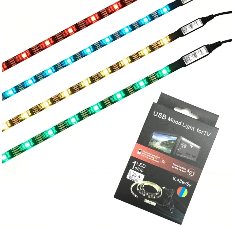 Bias Strips Multi-couleur RGB Rétro-Éclairage 50cm 100cm 200cm 300cm 400cm 500cm LED Bande LED LED Kit d'éclairage de fond avec câble USB