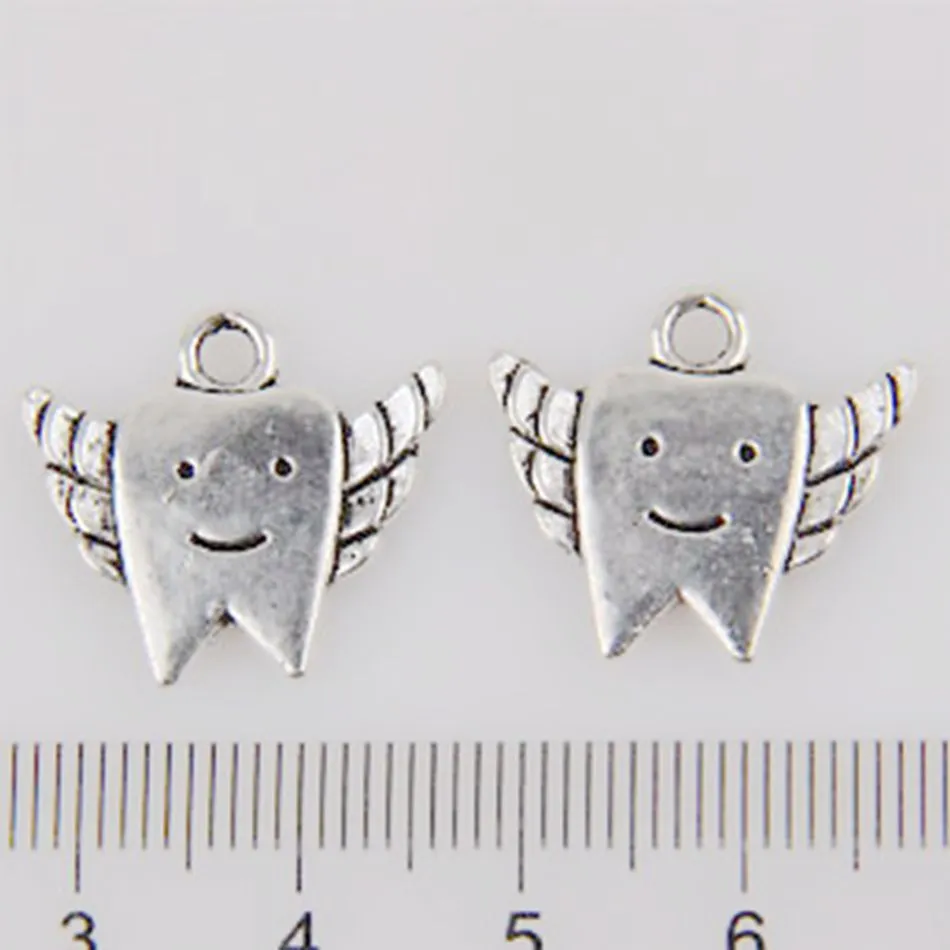 Alloy Tooth Fairy Teeth Handmade Charms Pendant For Jewelry Making Bracelet Necklace DIY Accessories 18x19mm Antique Silver 254Q