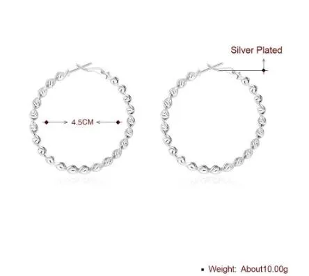 Orecchini esagerati diametro 4,5 centimetri Twist ondulato argento sterling 925 orecchini gioielli delle donne / ragazze Orecchio di Charme orecchini a cerchio / 