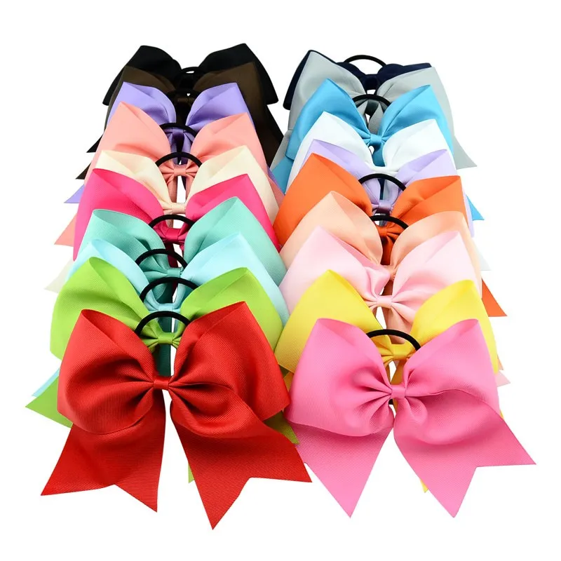 40 teile / los 8 zoll feste Cheerleading Bogen mit elastischem Band Ribbon Jubelnbogen mit Pferdeschwanz für Mädchen Boutique Haarschmuck