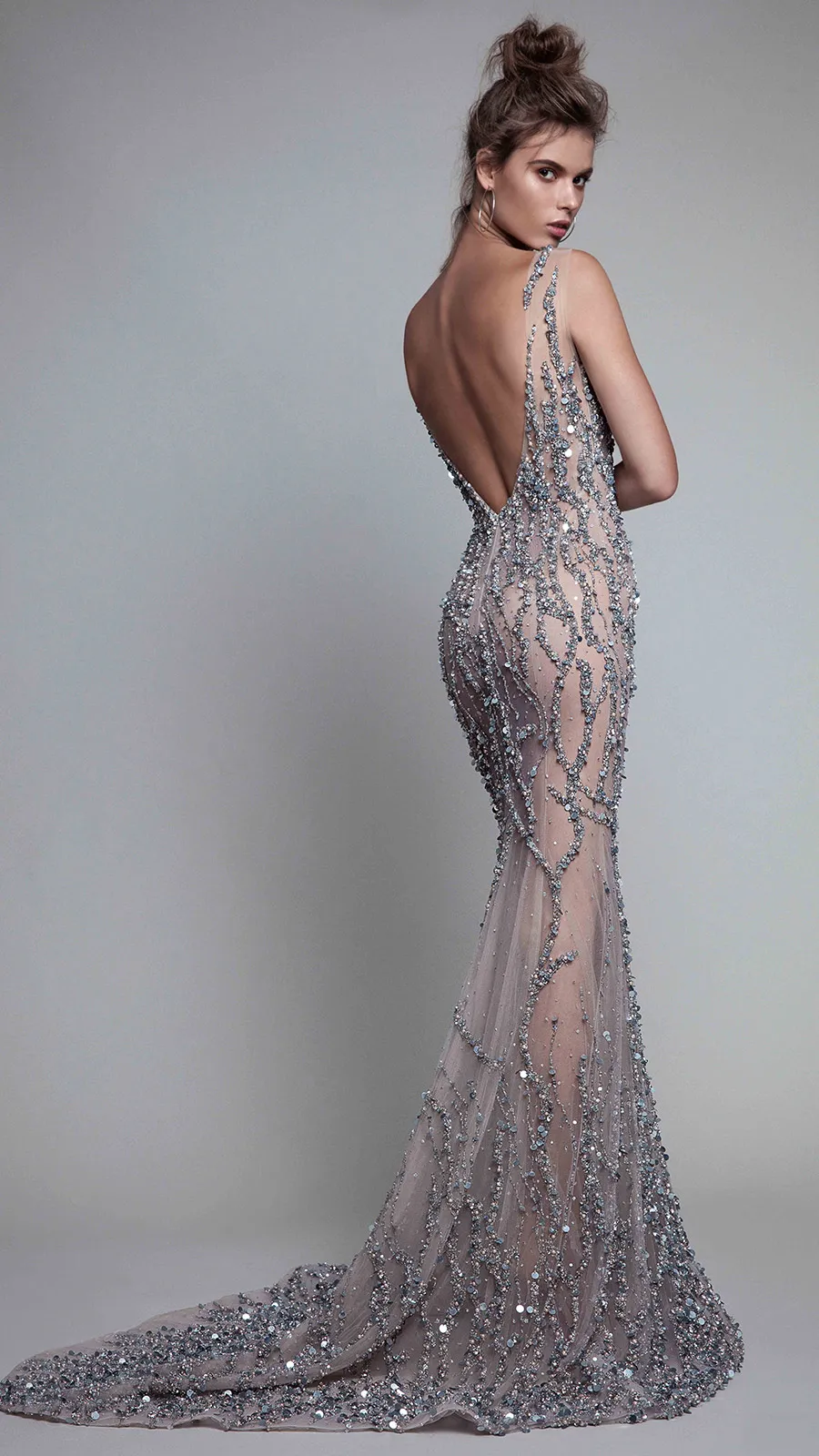 Super Sexy Charming Evening Dresses Illusion Backless Sleeveless Prom Gowns Mermaid Beaded Sweep Train Custom Made Pageant Dresses 2017