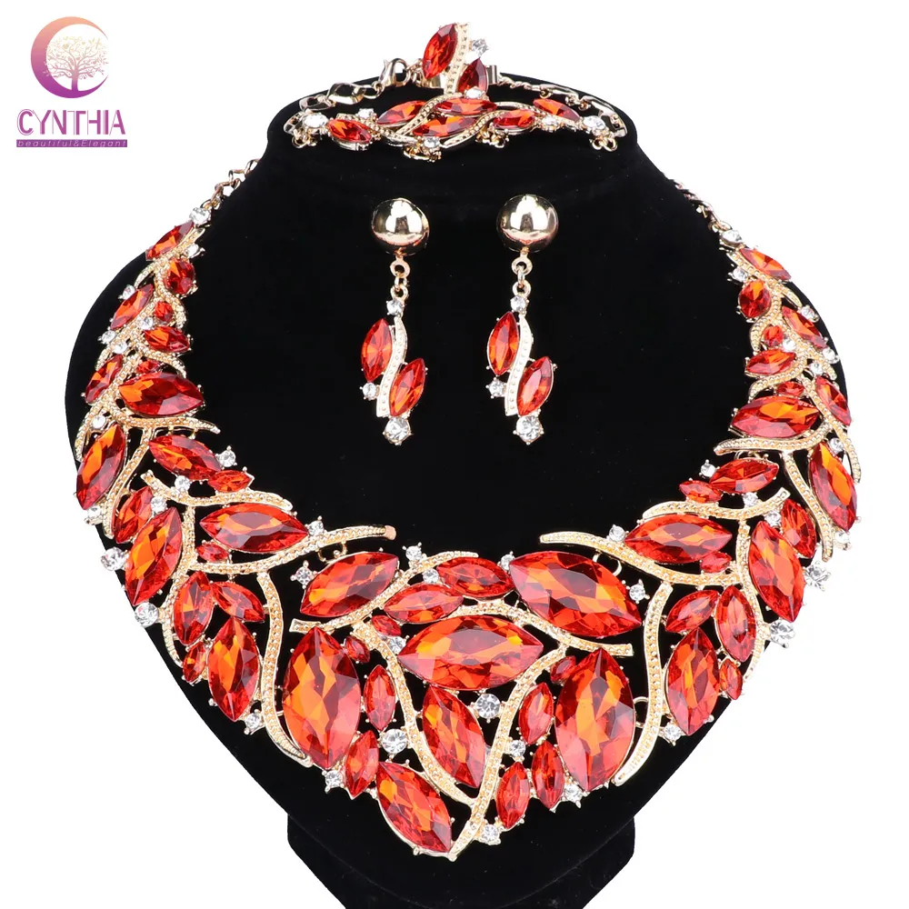 Hot Fashion Indian Jewellery Bohemia Crystal Necklace Earrings Sets Bridal Jewelry Brides Party Wedding Accessories Decoration